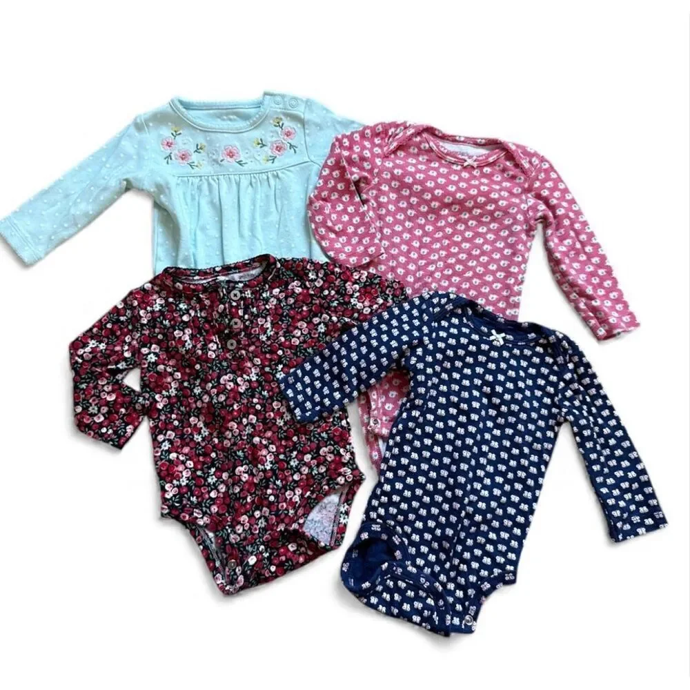Baby Girls Carters Long Sleeve Onesies Bodysuits - Sz 6 mo